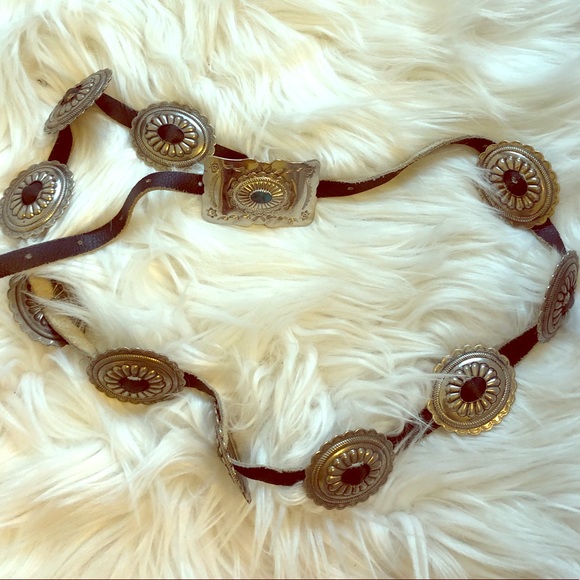 Vintage leather torquoise emblem festival belt